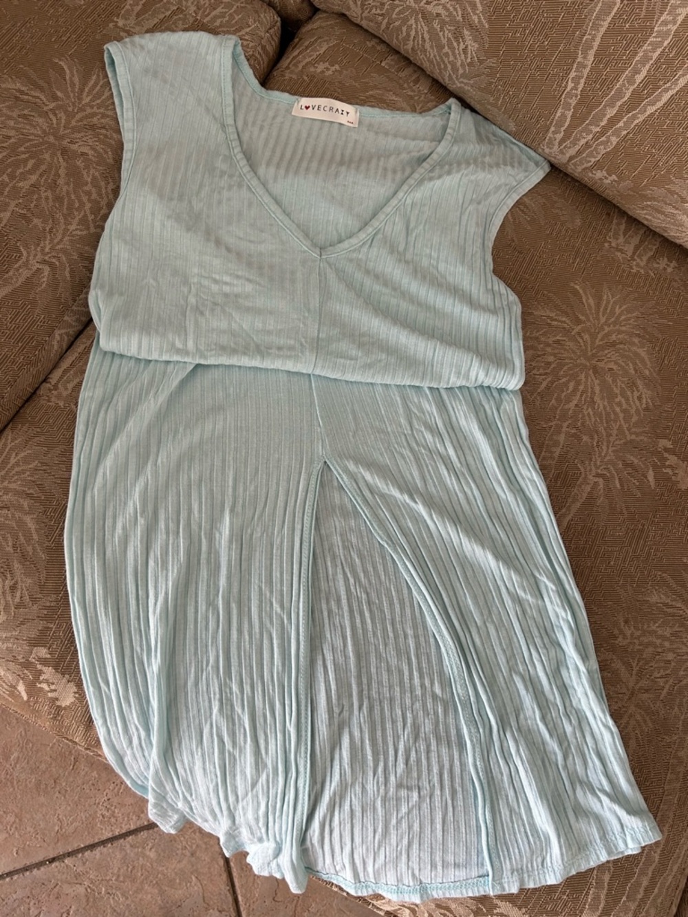 LoveCrazy Light Blue Ribbed V-Neck Dress